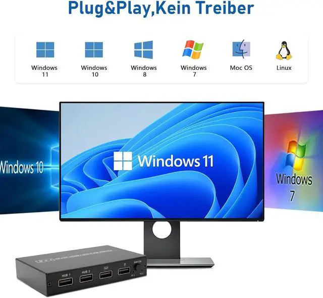 Alt view image 6 of 7 - 2 Port HDMI KVM Switch for 2 Computers 1 Monitor, 2 in 1 Out KVM Switch HDMI 4K@30Hz, KVM Switch for 2 PC Share 1 Monitor and USB Wireless Keyboard, Mouse, Printer, with 2 USB 2.0 Cables