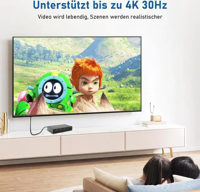 Alt view image 7 of 7 - 2 Port HDMI KVM Switch for 2 Computers 1 Monitor, 2 in 1 Out KVM Switch HDMI 4K@30Hz, KVM Switch for 2 PC Share 1 Monitor and USB Wireless Keyboard, Mouse, Printer, with 2 USB 2.0 Cables