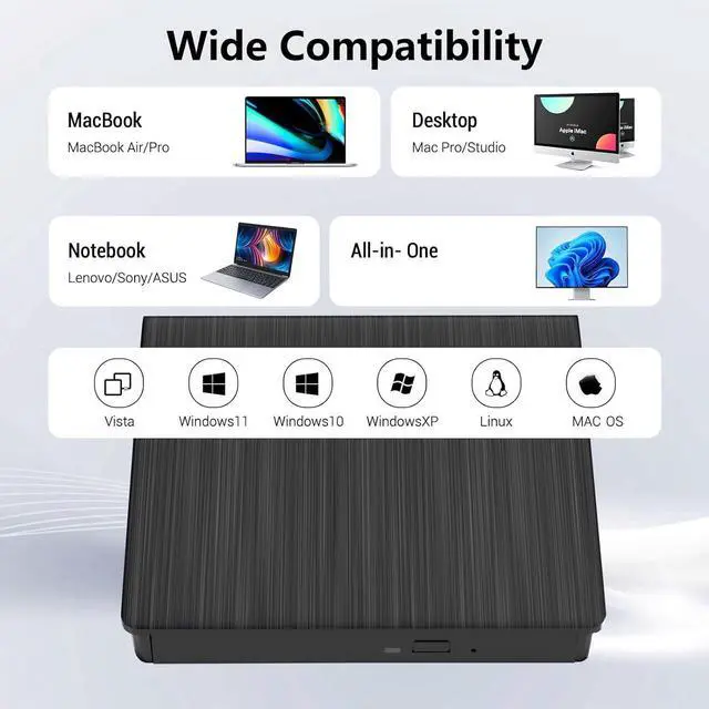Alt view image 6 of 7 - External CD DVD Drive, USB 3.0 & TYPE C Portable CD DVD +/-RW Drive, CD/DVD ROM Player Burner Reader Writer Rewriter Optical Disc Drive for Laptop Desktop PC, Windows 11/10/8/7, Apple Mac, Linux OS