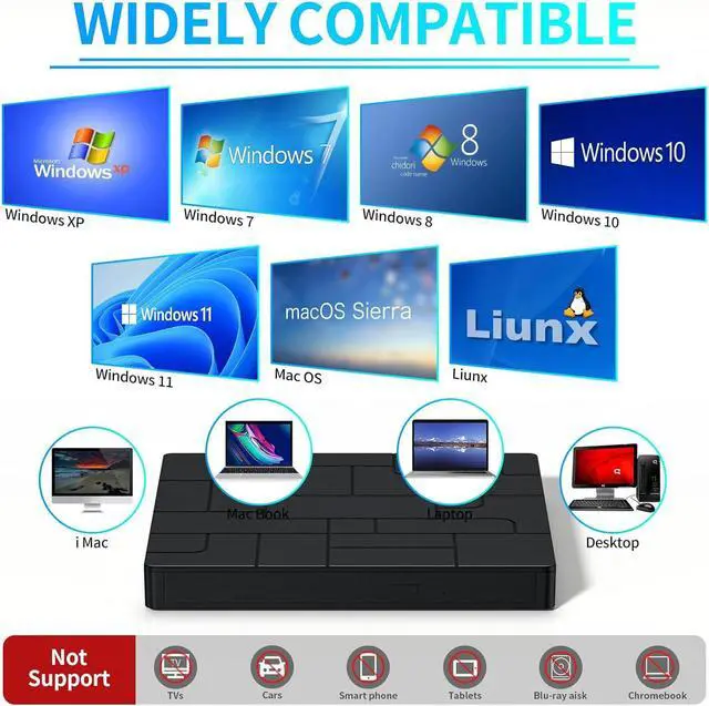Alt view image 4 of 7 - Hitoor External CD/DVD Drive for Laptop, 7-IN-1 USB 3.0 Slim Portable DVD Player, CD ROM Burner, Writer, External Optical Disk Drive Compatible with Laptop Desktop PC Windows Mac Linux OS