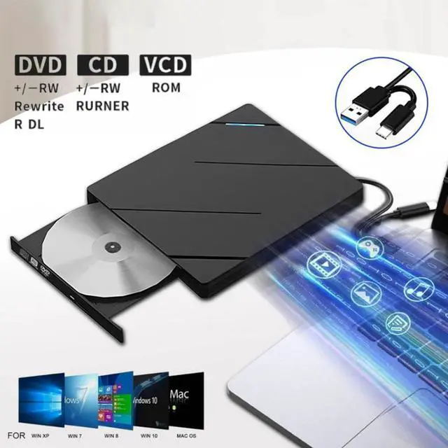 Alt view image 3 of 7 - Hitoor [6 in 1] External CD DVD Drive with 3 USB 3.0 Ports and TF/SD Card Slots, USB 3.0 Type C Portable CD/DVD Disk Drive Player Burner Reader Writer for Laptop Desktop Windows 11/10/8/7 Linux Mac OS
