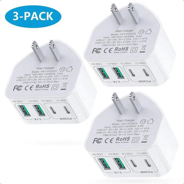 Main image of Hitoor USB C Wall Charger, [3 Pack] 40W Fast Charger Block Brick Cubes Plug, Type C Multiple Port Power Adapter for i-Pho-ne 15/14/13/12/11/Pro Max/XS/XR/8/7, Airpods, i-W-atch,Tablets, Cellphones