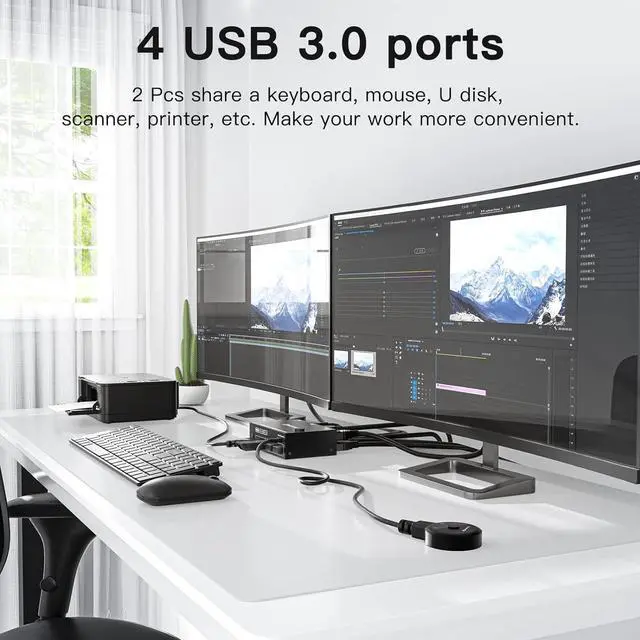 Alt view image 6 of 7 - Hitoor HDMI KVM Switch 2 Monitors 2 Computers Dual Monitor Support 8K@60Hz 4K@120Hz, Dual Monitor USB 3.0 KVM Switch HDMI 2 Port and 4 USB3.0 Devices,Wired Remote and 12V Power Adapter Included
