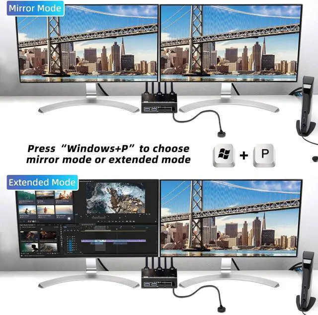 Alt view image 2 of 7 - Hitoor USB 3.0 Displayport KVM Switch 2 PC 2 Monitors, KVM Switch 8K@30Hz 4K@144Hz,Dual Monitor KVM Switch Displayport 1.4 for 2 PC Share Wireless Keyboard,Mouse, Printer, with 2 USB 3.0 and DP Cables