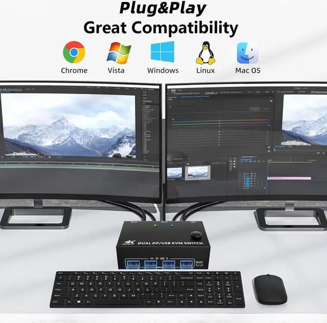 Alt view image 5 of 7 - Hitoor USB 3.0 Displayport KVM Switch 2 PC 2 Monitors, KVM Switch 8K@30Hz 4K@144Hz,Dual Monitor KVM Switch Displayport 1.4 for 2 PC Share Wireless Keyboard,Mouse, Printer, with 2 USB 3.0 and DP Cables