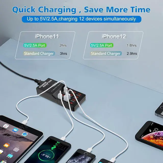 Alt view image 2 of 6 - Hitoor Multi Port USB Charging Station, 60W 12 Ports USB Charging Station, USB Fast Charging 12 Ports for Multiple Devices Cell Phones Tablets Smartwatches Headphones Speakers (Black)