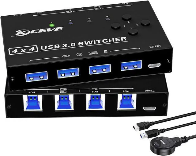 Main image of Hitoor USB 3.0 Switch, 4 Port USB Switcher 4 Computers Share 4 USB Devices, for Printer Scanner Keyboard Mouse Switch, USB-B USB 3.0 Switch with Wired Control and Standard USB-B Cables