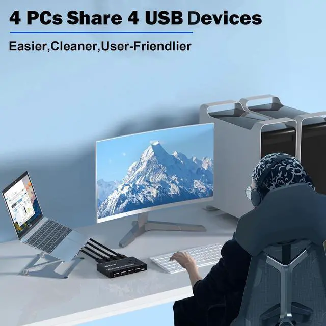 Alt view image 2 of 7 - Hitoor USB 3.0 Switch, 4 Port USB Switcher 4 Computers Share 4 USB Devices, for Printer Scanner Keyboard Mouse Switch, USB-B USB 3.0 Switch with Wired Control and Standard USB-B Cables