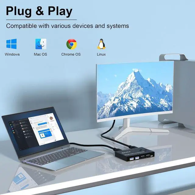 Alt view image 6 of 7 - Hitoor USB 3.0 Switch, 4 Port USB Switcher 4 Computers Share 4 USB Devices, for Printer Scanner Keyboard Mouse Switch, USB-B USB 3.0 Switch with Wired Control and Standard USB-B Cables