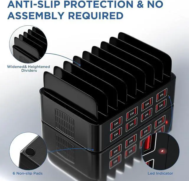Alt view image 3 of 7 - Hitoor 150W USB Charging Station for Multiple Device, 16 Ports USB Multi Charger Station with Fast Charging, Cellphone Charging Station for A-p-p-l-e Devices Fire Tablets i-P-hone Android Smartphones