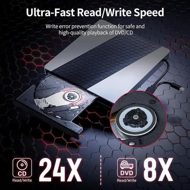 Alt view image 3 of 7 - Hitoor External CD DVD Drive, USB3.0/USB C Portable CD/DVD Player with SD/TF Slot, 1 USB 3.0 & 4 USB 2.0 Ports, CD ROM Burner Optical Drive Compatible with Windows 11/10/8.1/8/7/vista,Linux,MacOS