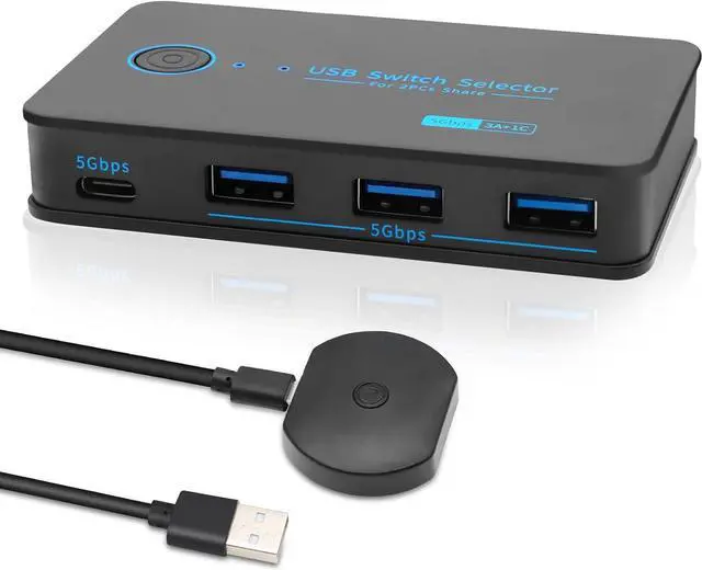 Main image of Hitoor USB KVM Switcher, USB 3.0 Switch, 2 In 4 Out [3 USB A + 1 USB C] USB 3.0 Switcher, USB Switch Box for Keyboard, USB Switch for 2 Computers Share 1 USB Device, Printer, Scanner, Keyboard..