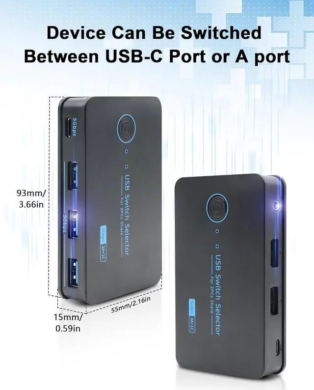 Alt view image 3 of 7 - Hitoor USB KVM Switcher, USB 3.0 Switch, 2 In 4 Out [3 USB A + 1 USB C] USB 3.0 Switcher, USB Switch Box for Keyboard, USB Switch for 2 Computers Share 1 USB Device, Printer, Scanner, Keyboard..