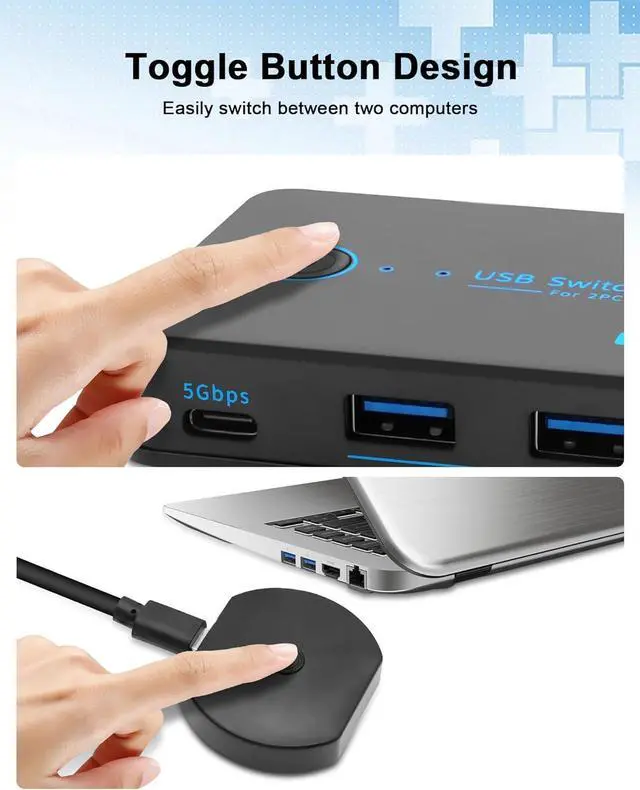 Alt view image 6 of 7 - Hitoor USB KVM Switcher, USB 3.0 Switch, 2 In 4 Out [3 USB A + 1 USB C] USB 3.0 Switcher, USB Switch Box for Keyboard, USB Switch for 2 Computers Share 1 USB Device, Printer, Scanner, Keyboard..