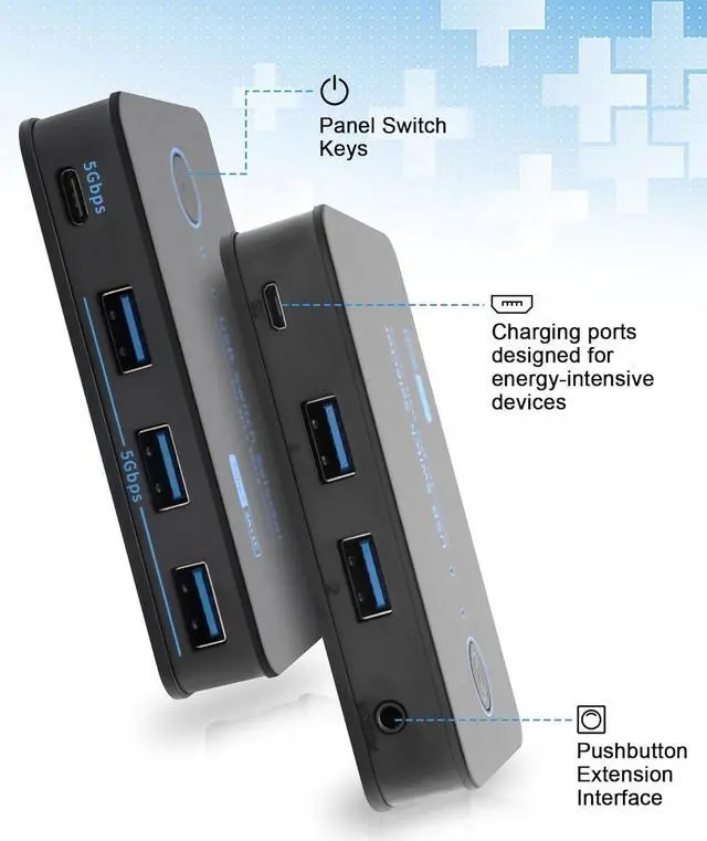 Alt view image 7 of 7 - Hitoor USB KVM Switcher, USB 3.0 Switch, 2 In 4 Out [3 USB A + 1 USB C] USB 3.0 Switcher, USB Switch Box for Keyboard, USB Switch for 2 Computers Share 1 USB Device, Printer, Scanner, Keyboard..