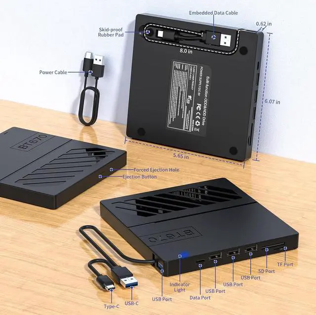 Alt view image 7 of 7 - Hitoor External CD DVD Drive, 7 in 1 USB 3.0 Type-C DVD Drive, Portable External DVD Burner, External CD/DVD Optical Drive with SD/TF Card Reader & 4 USB A Ports for Linux/Mac OS/Windows 7/8/10/11