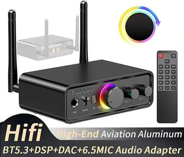 Main image of Hitoor RGB Bluetooth 5.3 Audio Transmitter Receiver for Home Stereo TV, HiFi Wireless Bluetooth Low Latency Audio Adapter, Support DAC/AUX/RCA/USB/Coaxial/Optical/6.5MM Microphone Karaoke Hifi DSP