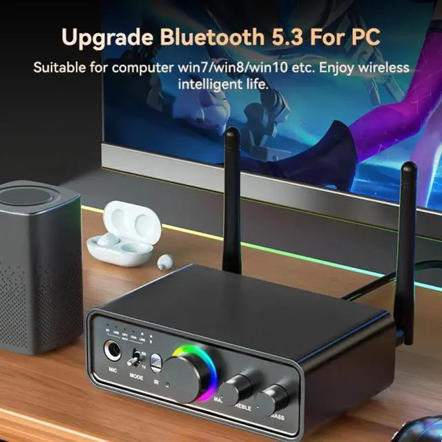 Alt view image 5 of 7 - Hitoor RGB Bluetooth 5.3 Audio Transmitter Receiver for Home Stereo TV, HiFi Wireless Bluetooth Low Latency Audio Adapter, Support DAC/AUX/RCA/USB/Coaxial/Optical/6.5MM Microphone Karaoke Hifi DSP