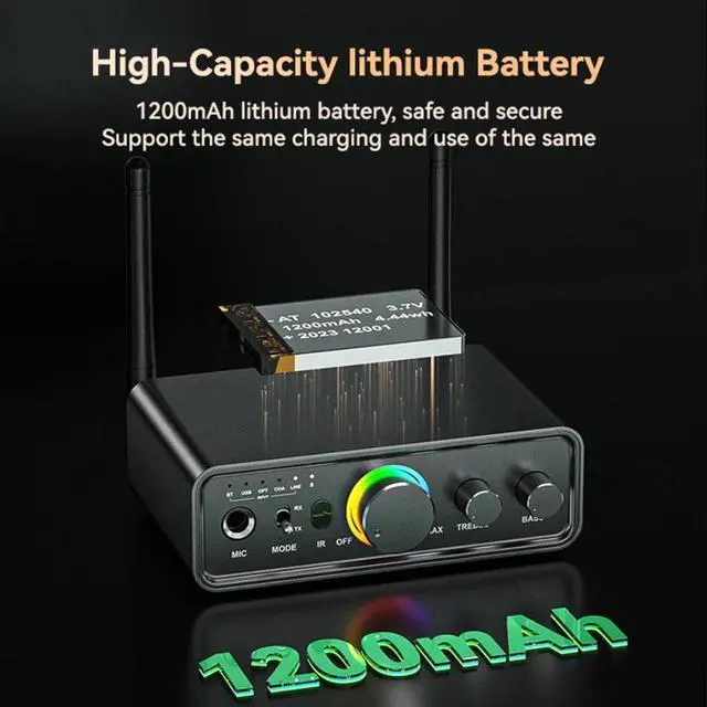 Alt view image 7 of 7 - Hitoor RGB Bluetooth 5.3 Audio Transmitter Receiver for Home Stereo TV, HiFi Wireless Bluetooth Low Latency Audio Adapter, Support DAC/AUX/RCA/USB/Coaxial/Optical/6.5MM Microphone Karaoke Hifi DSP