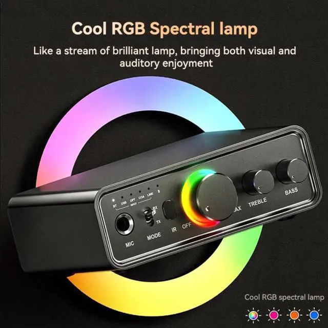Alt view image 2 of 7 - Hitoor RGB Bluetooth 5.3 Audio Transmitter Receiver for Home Stereo TV, HiFi Wireless Bluetooth Low Latency Audio Adapter, Support DAC/AUX/RCA/USB/Coaxial/Optical/6.5MM Microphone Karaoke Hifi DSP