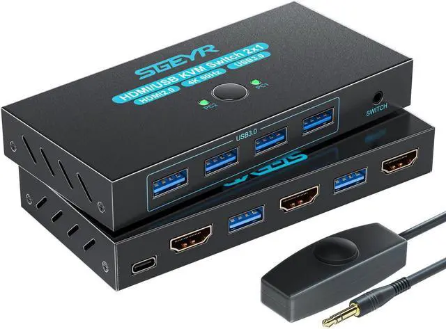 Main image of Hitoor HDMI 2.0 KVM Switch 1 Monitors 2 Computers, with 4 USB 3.0 Switch, 4K@60Hz 2 Port HDMI KVM Switches 2 in 1 Out, Support Wired Remote and Button Switch, Sharing Keyboard & Mouse, Plug and Play
