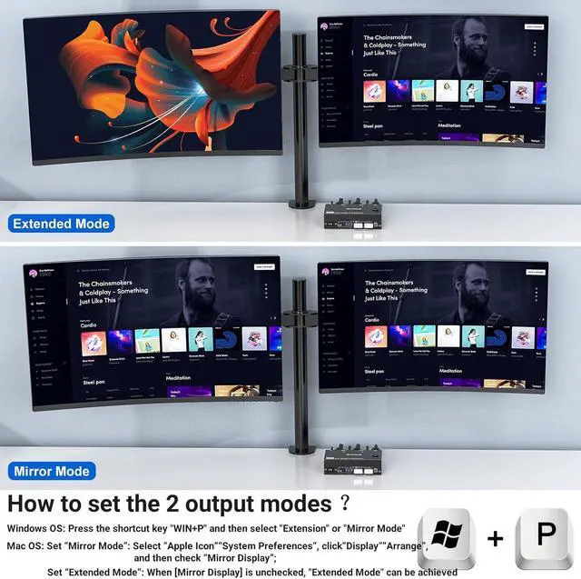 Alt view image 6 of 7 - Hitoor 8K@60Hz HDMI KVM Switch 2 PC 2 Monitors, Dual Monitor HDMI USB 3.0  KVM Switch Simulation EDID, with 4 USB 3.0 HUB for Keyboard, Mouse, Wired Remote, 12V Power Adapter and USB Cable Included