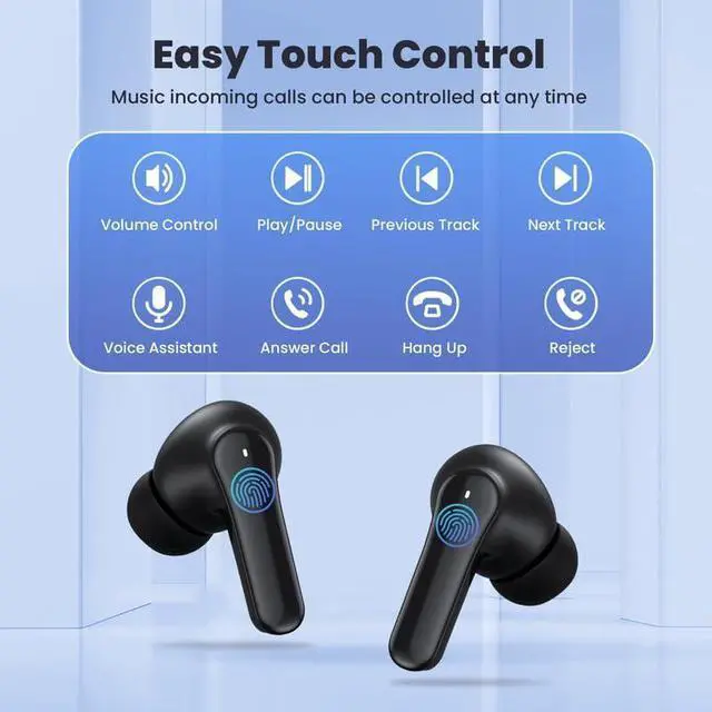 Alt view image 3 of 7 - Hitoor True Wireless Earbuds, Bluetooth 5.3 Headphones 64Hrs Playback LED Power Display with Wireless Charging Case IPX5 Waterproof Hi-Fi Stereo in-Ear Headphones Build-in Dual Mic for Laptop Phones