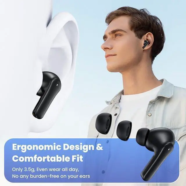 Alt view image 6 of 7 - Hitoor True Wireless Earbuds, Bluetooth 5.3 Headphones 64Hrs Playback LED Power Display with Wireless Charging Case IPX5 Waterproof Hi-Fi Stereo in-Ear Headphones Build-in Dual Mic for Laptop Phones