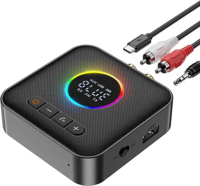 Main image of Hitoor RGB Upgraded Bluetooth 5.4 Audio Receiver Transmitter for TV Home Stereo/Speakers Bluetooth Audio Adapter with Display, USB, RCA, 3.5 mm AUX, FM Radio Input/Output