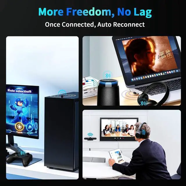 Alt view image 6 of 7 - Hitoor Bluetooth 5.3 Adapter for PC Desktop, 20M Wireless Transmitter Dongle for Windows 11/10/8.1 Computer Laptop, Plug & Play, Pair w/Bluetooth Headset Headphones Speaker Keyboard Mouse Printers