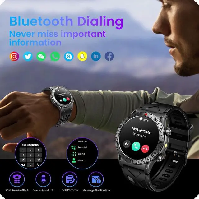 Alt view image 6 of 7 - Hitoor Smartwatch for IOS Android Phone Watch: Smart Watch Answer/Make Call with Heart Rate Blood Pressure Pedometer Compass Barometer Sport Fitness Tracker 1.43" AMOLED Waterproof Outdoor Men's Watch