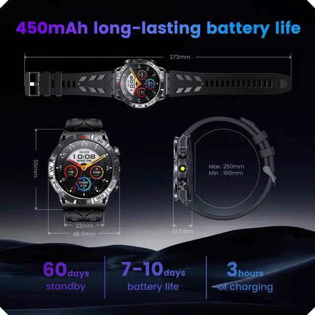 Alt view image 7 of 7 - Hitoor Smartwatch for IOS Android Phone Watch: Smart Watch Answer/Make Call with Heart Rate Blood Pressure Pedometer Compass Barometer Sport Fitness Tracker 1.43" AMOLED Waterproof Outdoor Men's Watch
