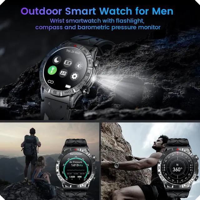 Alt view image 2 of 7 - Hitoor Smartwatch for IOS Android Phone Watch: Smart Watch Answer/Make Call with Heart Rate Blood Pressure Pedometer Compass Barometer Sport Fitness Tracker 1.43" AMOLED Waterproof Outdoor Men's Watch