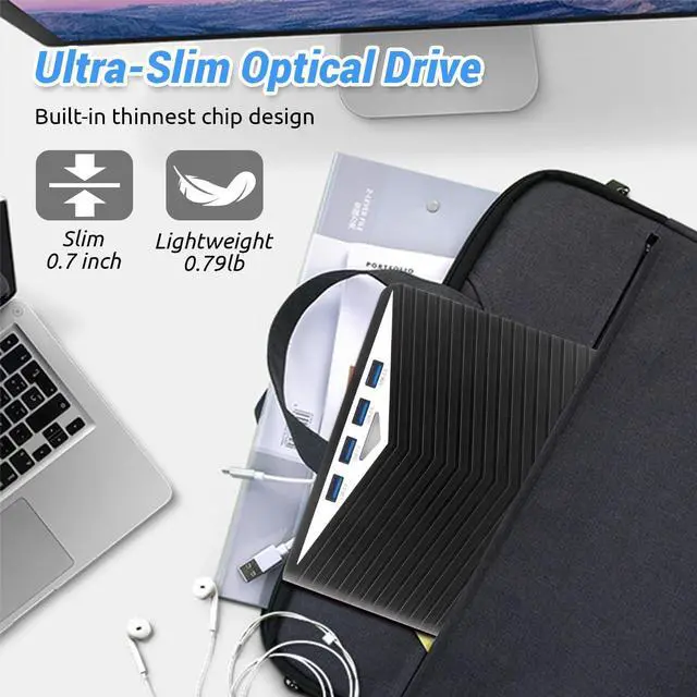 Alt view image 6 of 7 - Hitoor 7 in 1 External CD DVD Drive - External CD/DVD Drive for Laptop, USB 3.0 and Type-C Portable CD DVD +/-Rw Drive Reader, DVD/CD ROM Burner Rewriter for Laptop PC Windows 11/10/8.1/7/Linux, MacOS