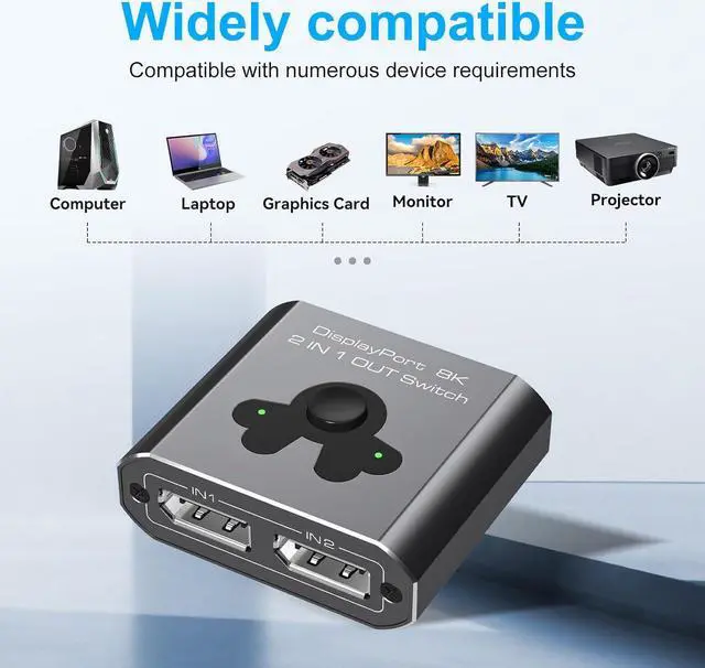 Alt view image 6 of 7 - Hitoor Displayport Switch 2 in 1 Out, 8K@60Hz 4K@144Hz Display Port Switch, Displayport Switcher, DP 1.4 Switcher, 2 in 1 Out DP Switch Compatible with TVs Monitors Laptops PCs Projectors etc