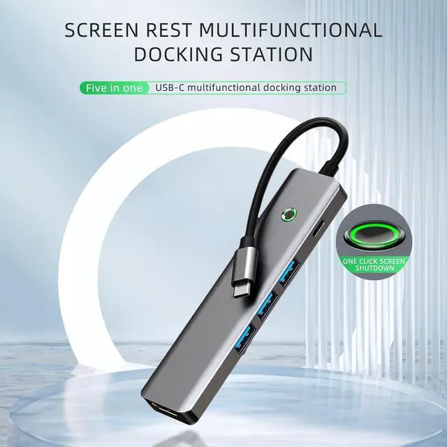 Alt view image 2 of 7 - Hitoor 5 in 1 USB C Hub, One Click Screen Projection/Rest MF Mac USB C Adapter, Great for Kids with Laptops for School, USB C Hub with 1* 4K HDMI, 3* USB 3.0 Ports, 100W PD for MacBook/Laptop/Phones