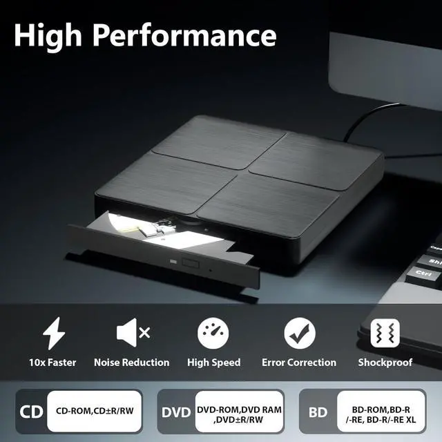 Alt view image 2 of 7 - Hitoor External Blu Ray Drive, USB 3.0 Type-C 3D Bluray CD DVD BD Reader Player Slim Optical Bluray CD/DVD Burner for MacBook Laptop Desktop PC Compatible with Mac OS Windows XP/7/8/10/11