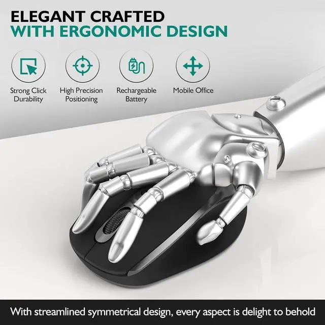 Alt view image 4 of 7 - Hitoor Wireless Bluetooth Mouse, 2-in-1 (2.4GHz+BT5.1) Ergonomic Portable Optical Mice, Cordless Rechargeable Slient Mouse for Computer Laptop, 1600DPI, Computer Mouse for Office, Black