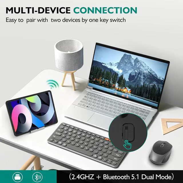 Alt view image 2 of 7 - Hitoor Wireless Bluetooth Mouse, 2-in-1 (2.4GHz+BT5.1) Ergonomic Portable Optical Mice, Cordless Rechargeable Slient Mouse for Computer Laptop, 1600DPI, Computer Mouse for Office, Black