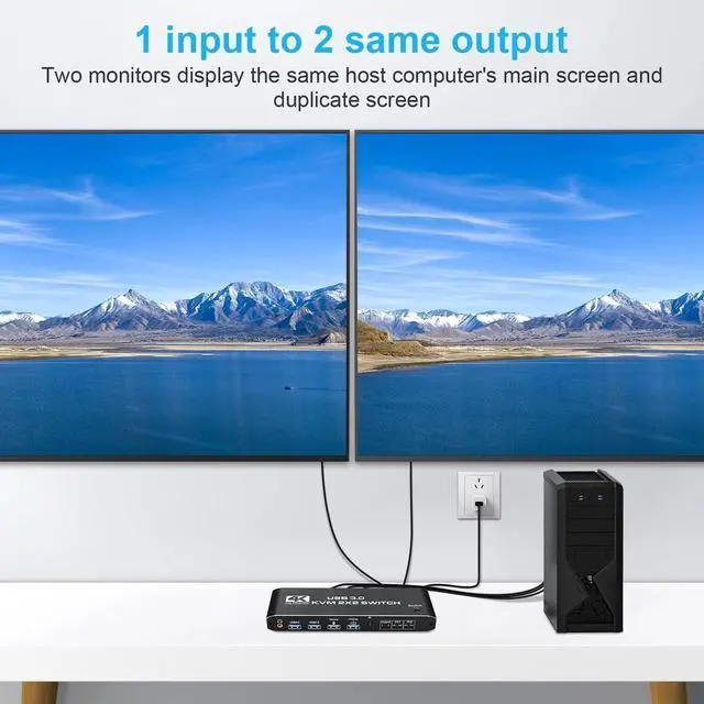 Alt view image 4 of 7 - Hitoor Dual Monitor HDMI KVM Switch 4K@60Hz, USB 3.0 HDMI KVM Switch 2x2 with 3.5mm Jack Audio Output for 2 Computers Share 2 Monitors and 4 USB 3.0 Ports, with 3 Display Method, Hot Key Switching