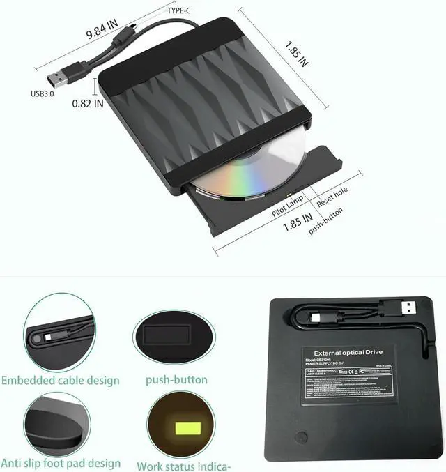 Alt view image 6 of 7 - Hitoor External CD/DVD Drive for Laptop, USB 3.0 CD ROM DVD Burner Slim Portable CD Reader DVD Player Reader Writer Optical Disc Drive Compatible with Laptop Desktop PC Windows 11/10/8/7 Linux MacOS