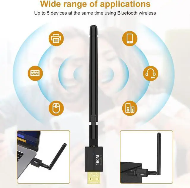 Alt view image 6 of 7 - Hitoor USB Bluetooth 5.4 Adapter for Desktop PC, Long Range 500FT/150M Wireless Transfer Bluetooth 5.4 USB Adapter for Headphones, Keyboard, Mouse, Compatible with Windows11/10/8.1