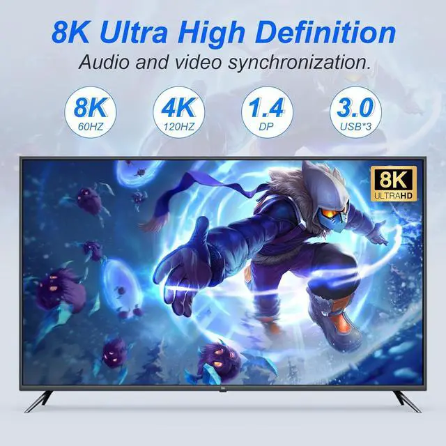 Alt view image 4 of 7 - Hitoor 8K@60Hz Displayport USB 3.0 KVM Switchfor 4 Computers 2 Monitors 4K@144Hz, DP1.4 Dual Monitor Displayport KVM Switch 4 Port with Audio Output and 3 USB 3.0, 8K DP Monitor Switch for 4 PCs