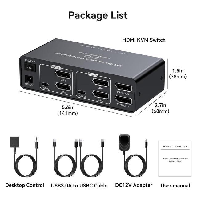thumbnail image 2 of Hitoor Triple Monitor HDMI+2 Displayport KVM Switch For 2 Computers 3 Monitors 8 2 of 12