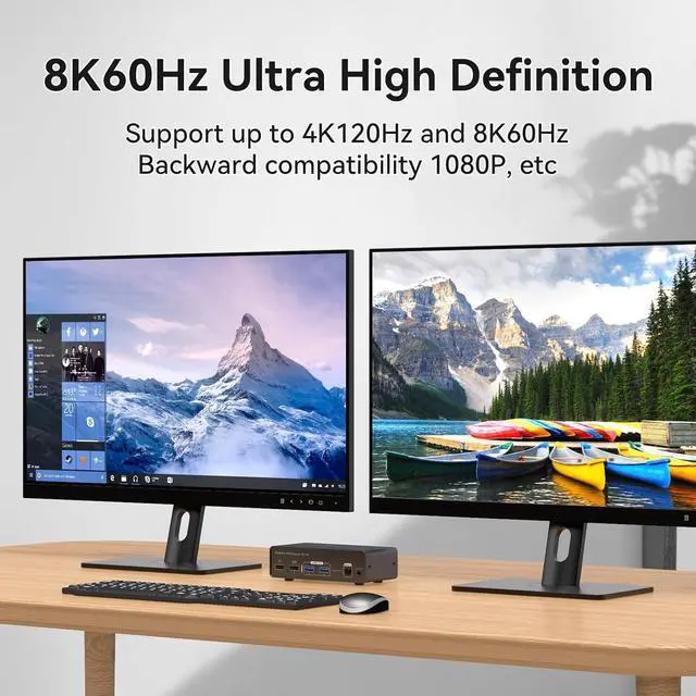Alt view image 5 of 7 - Hitoor DisplayPort KVM Switch 2 Monitors 2 Computers 8K@60HZ 4K@120Hz, Aluminum KVM Switch, Dual Monitor DP KVM Switcher 2 Monitors for 2 Computers Sharing 4 USB Devices with Desktop Controller