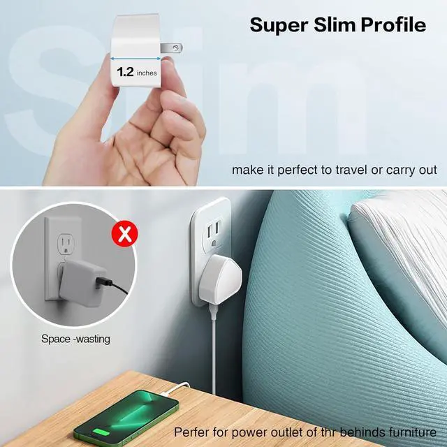 Alt view image 5 of 7 - Hitoor [3-Pack] USB C Charger Block, 40W 4 Port Flat Fast USB C Wall Charger PD 3.0 Power Adapter Multport Type C Charging Plug Brick for i-Phone 15 Plus 14 13 12 11 Pro Max, Android Cellphones,Tablet