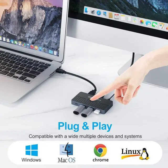 Alt view image 6 of 6 - Hitoor USB 3.0 Switch 2 in 4 Out for 2 Computers Sharing USB C & A Devices, USB Switcher for PC Mouse Keyboard Printer Scanner, USB 3.0 KVM Switch Selector Compatible with Windows, Mac, Linux