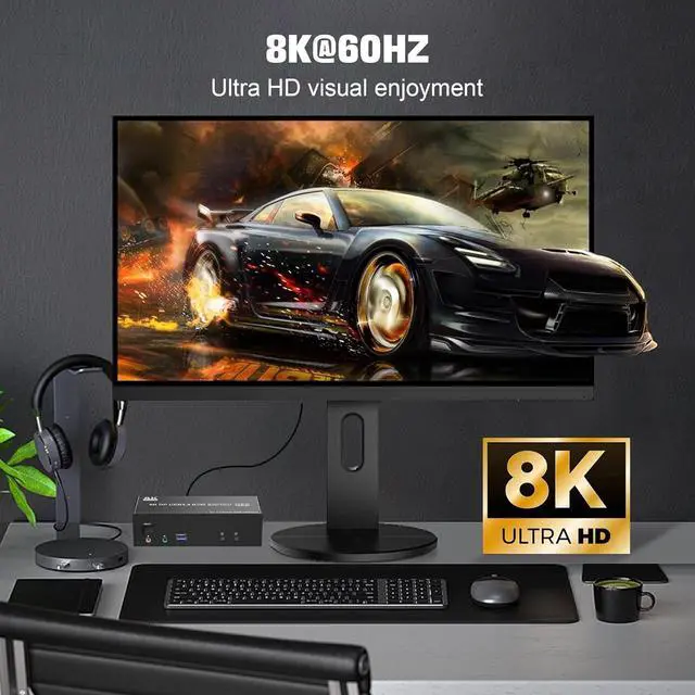 Alt view image 5 of 7 - Hitoor 8K@60Hz Displayport KVM Switch Triple Monitor for 2 Computer, USB 3.0 DP KVM Switch 3 Monitors 2 Computers with Audio and 3 USB 3.0 Ports, Displayport KVM Triple Monitor Keyboard Mouse Switcher