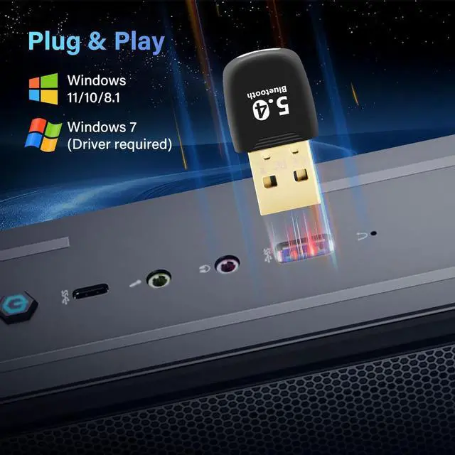 Alt view image 3 of 7 - Hitoor Bluetooth 5.4 Adapter PC, Bluetooth 5.4 USB Wireless Adapter for PC Windows 11/10/8.1/7, Mini-Sized Bluetooth Dongle Receiver, Plug and Play, for Laptop, Headphones, Keyboard, Mouse and More