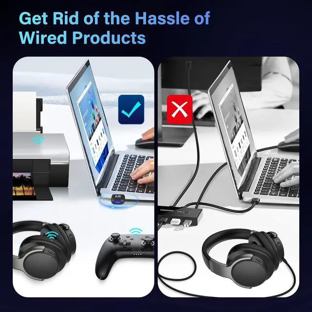 Alt view image 6 of 7 - Hitoor Bluetooth 5.4 Adapter PC, Bluetooth 5.4 USB Wireless Adapter for PC Windows 11/10/8.1/7, Mini-Sized Bluetooth Dongle Receiver, Plug and Play, for Laptop, Headphones, Keyboard, Mouse and More